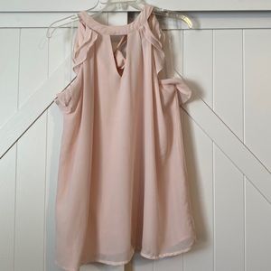 Soft Pink Sleeveless Keyhole Neckline with Ruffles